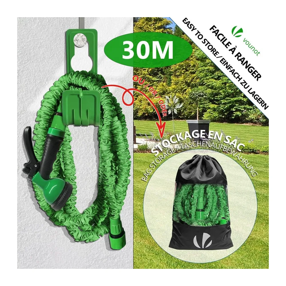 VOUNOT® Tuyau d'Arrosage Extensible 30m Adaptable 1/2" et 3/4" 10 Modes de Pulvérisation