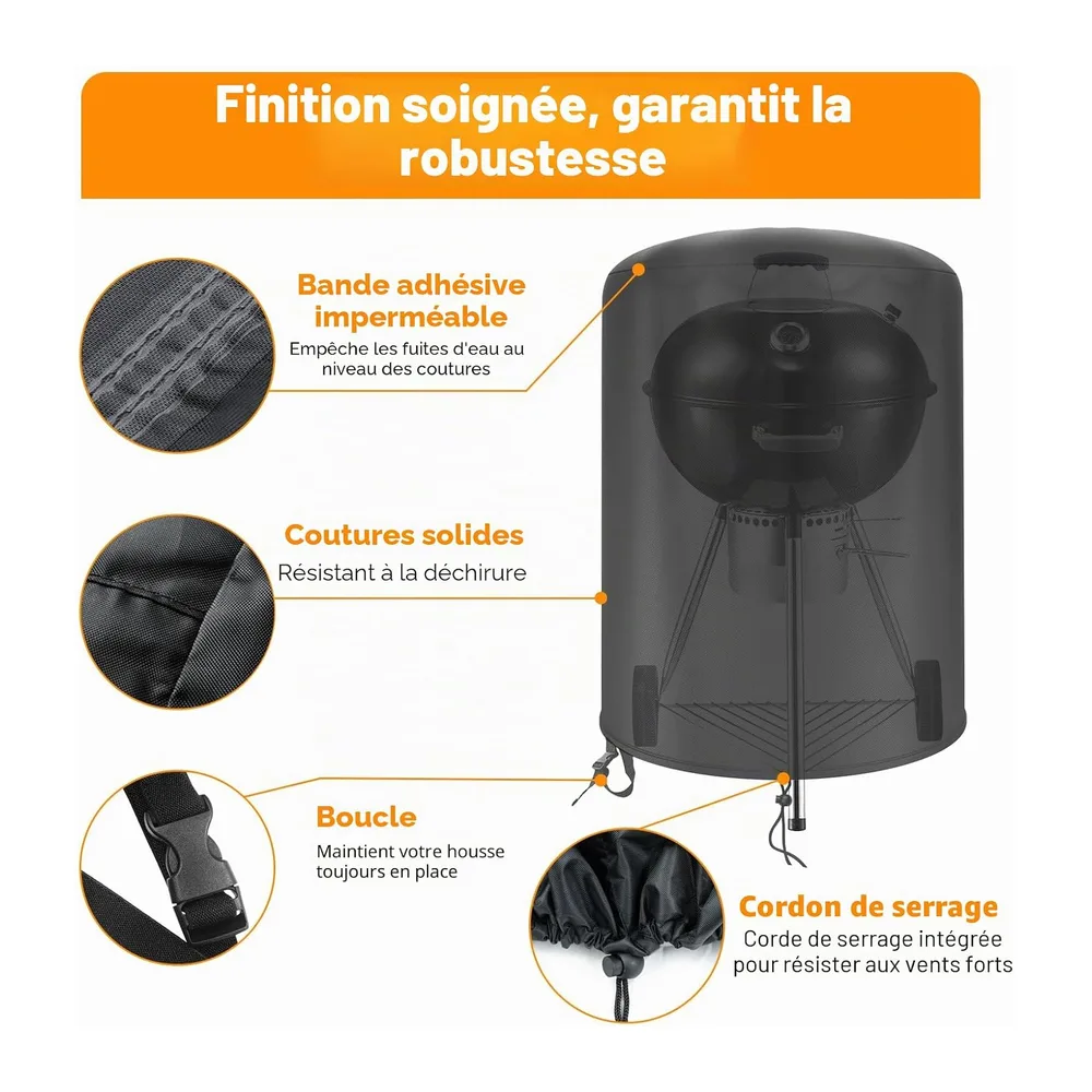 Housse Barbecue Weber 57cm, Bache Weber Exterieur 57cm, Housse Rond 500D Oxford