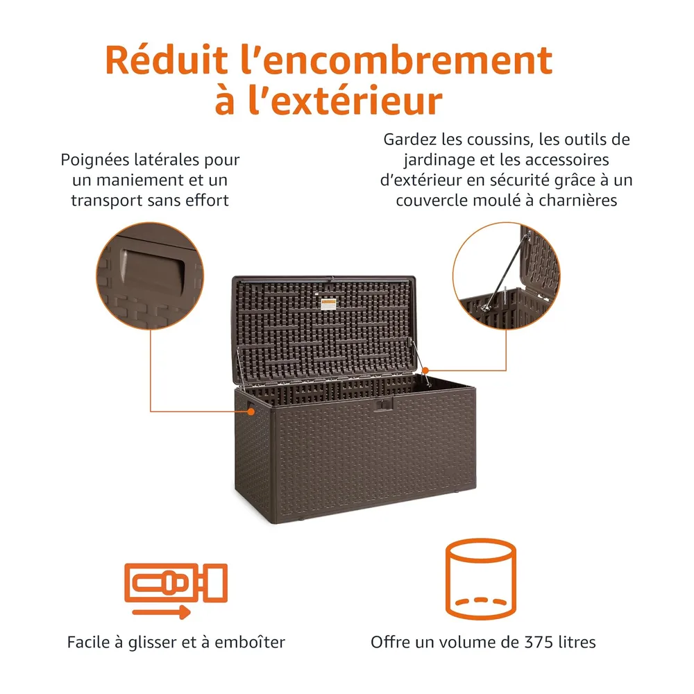 Amazon Basics Coffre de rangement pour l'extérieur, 375 L, Marron
