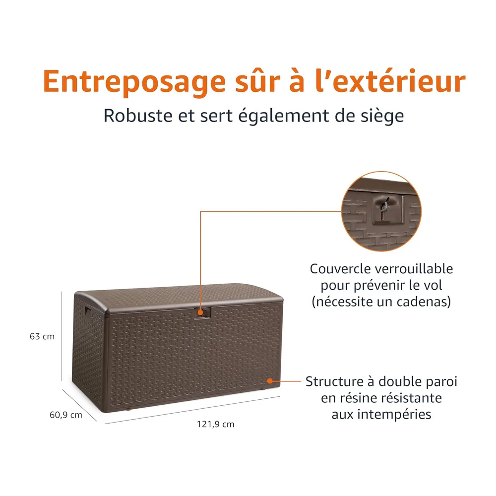 Amazon Basics Coffre de rangement pour l'extérieur, 375 L, Marron