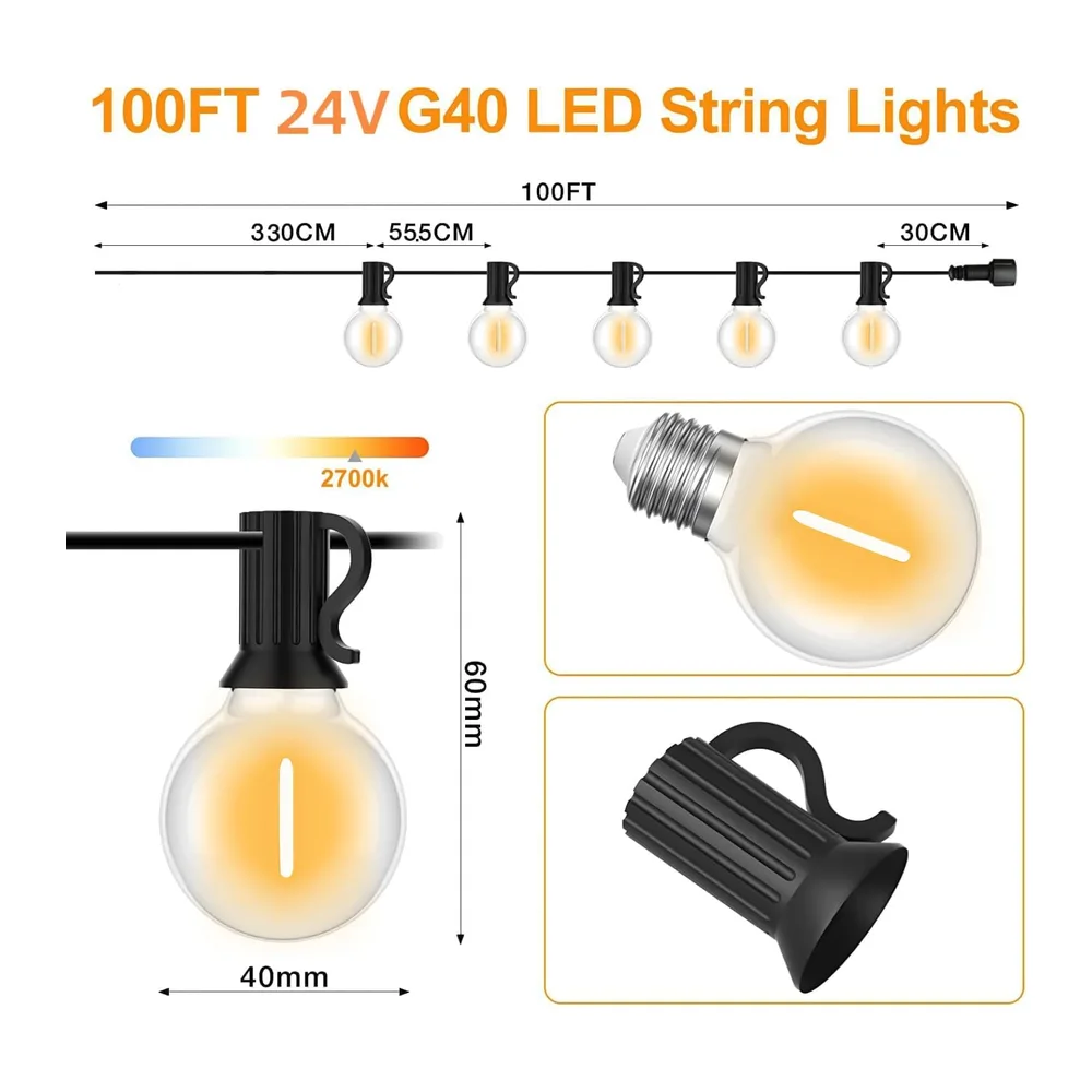 Guirlande Guinguette Lumineuse Extérieur 30M LED Exterieure Ampoules
