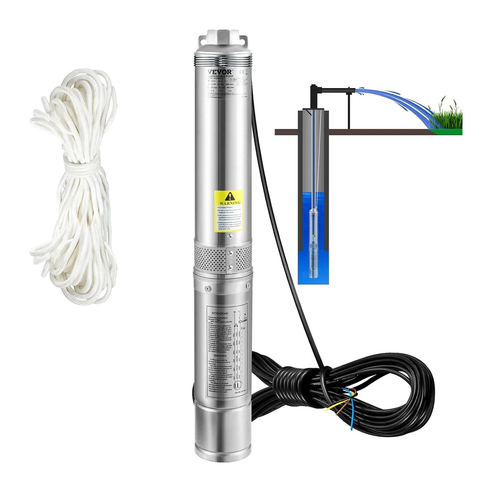 VEVOR Pompe Immergée pour Puits 6600 L/h 44 m Pompe à Eau pour Puits Profond en Acier