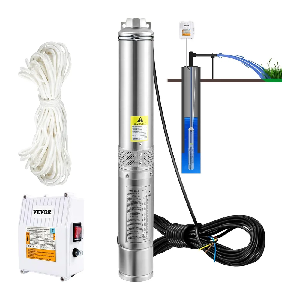 VEVOR Pompe Immergée pour Puits 11400 L/h 57 m Pompe à Eau pour Puits Profond en Acier