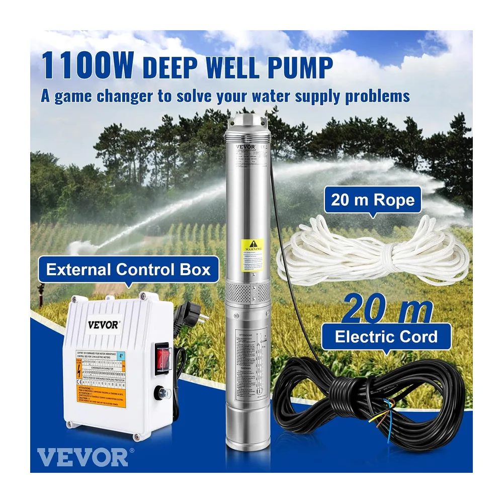 VEVOR Pompe Immergée pour Puits 11400 L/h 57 m Pompe à Eau pour Puits Profond en Acier