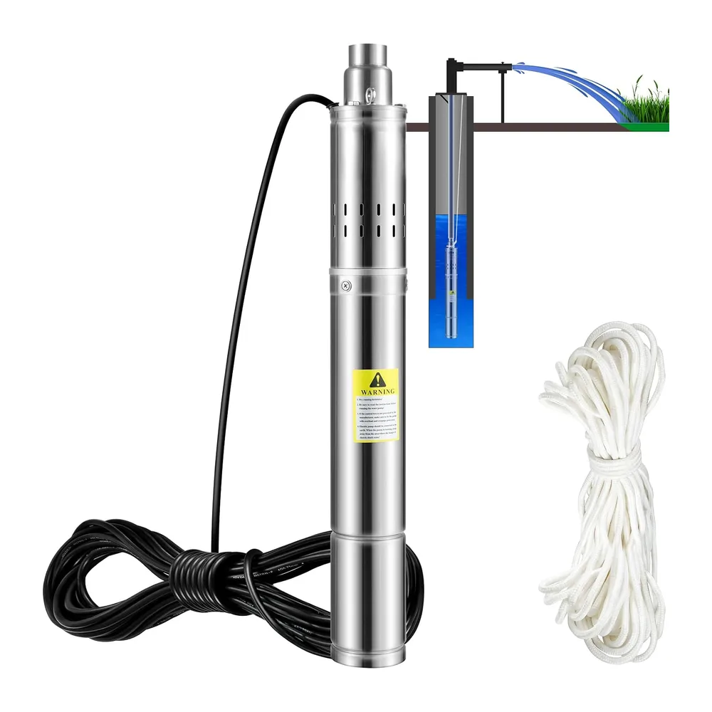 VEVOR Pompe Immergée pour Puits 2100 L/h 108 m Pompe à Eau pour Puits Profond en Acier
