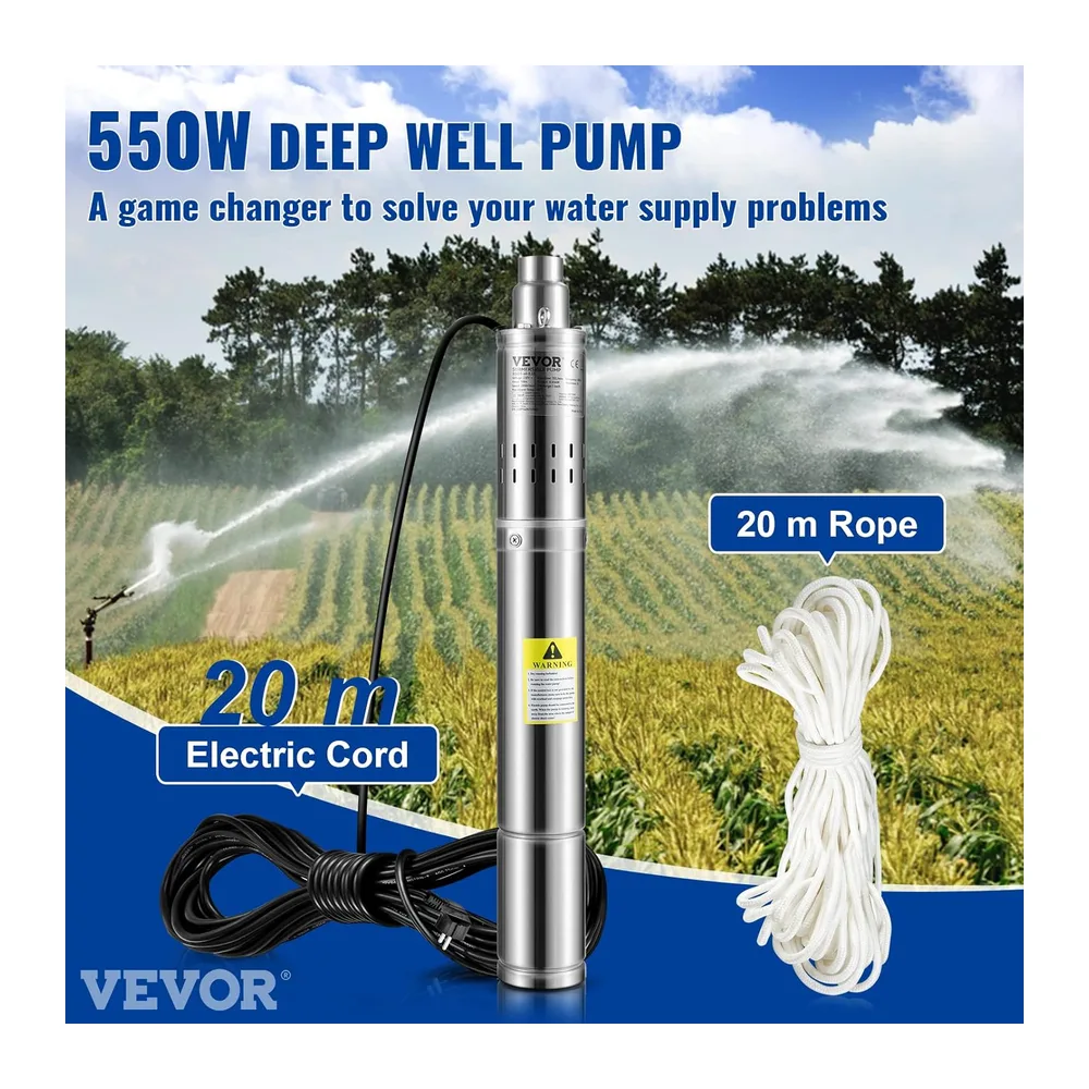 VEVOR Pompe Immergée pour Puits 2100 L/h 108 m Pompe à Eau pour Puits Profond en Acier