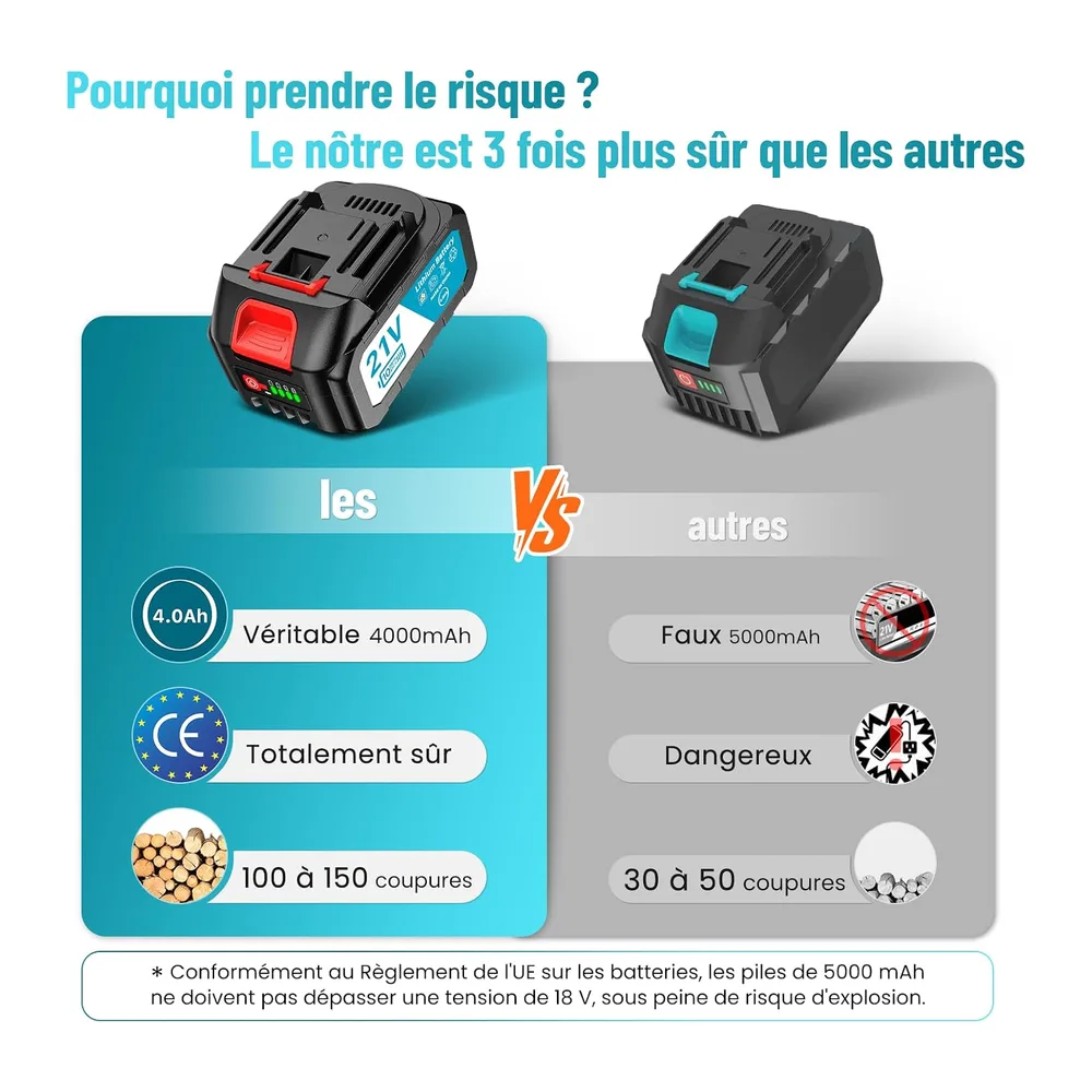SEESII Mini Tronçonneuse à Batterie 2x4000mAh, 6 Pouces Tronçonneuse Électrique sans Fil