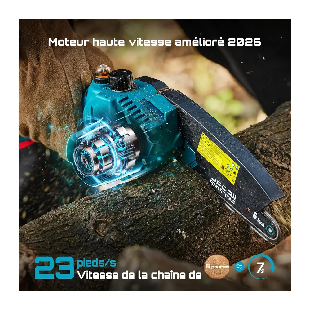 SEESII Mini Tronçonneuse à Batterie 2x4000mAh, 6 Pouces Tronçonneuse Électrique sans Fil