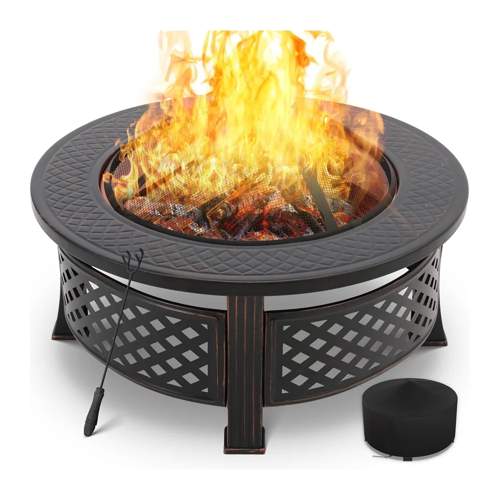 TLSUNNY Braséro Barbecue Exterieur avec Housse de Protection, 80x80x50 cm