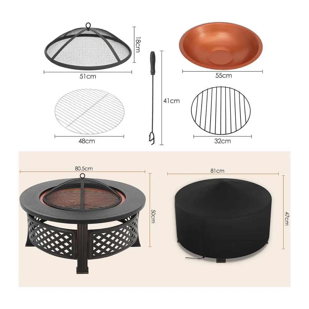 TLSUNNY Braséro Barbecue Exterieur avec Housse de Protection, 80x80x50 cm