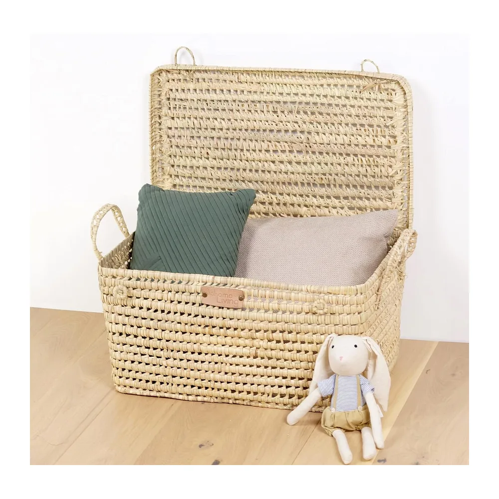 Coffre de Rangement en Osier Tressé, Malle de Rangement, Panier à Linge, Déco Bohème Chic