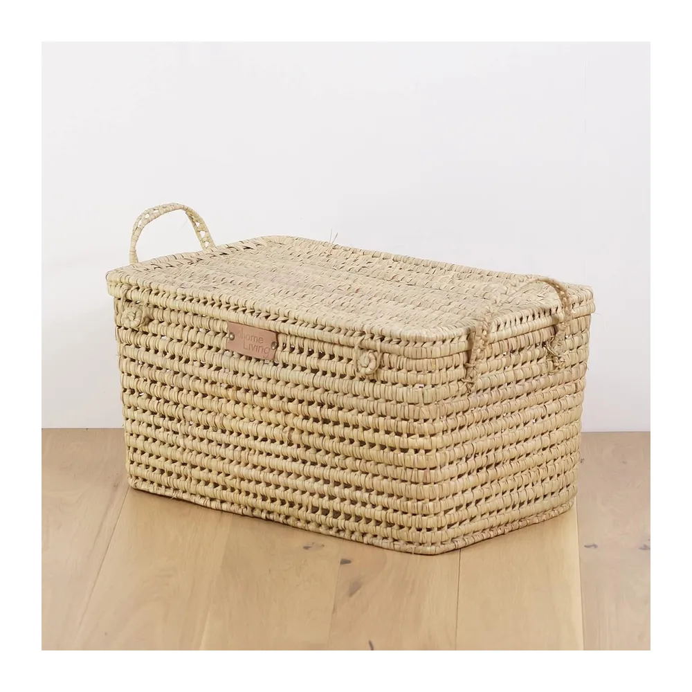 Coffre de Rangement en Osier Tressé, Malle de Rangement, Panier à Linge, Déco Bohème Chic
