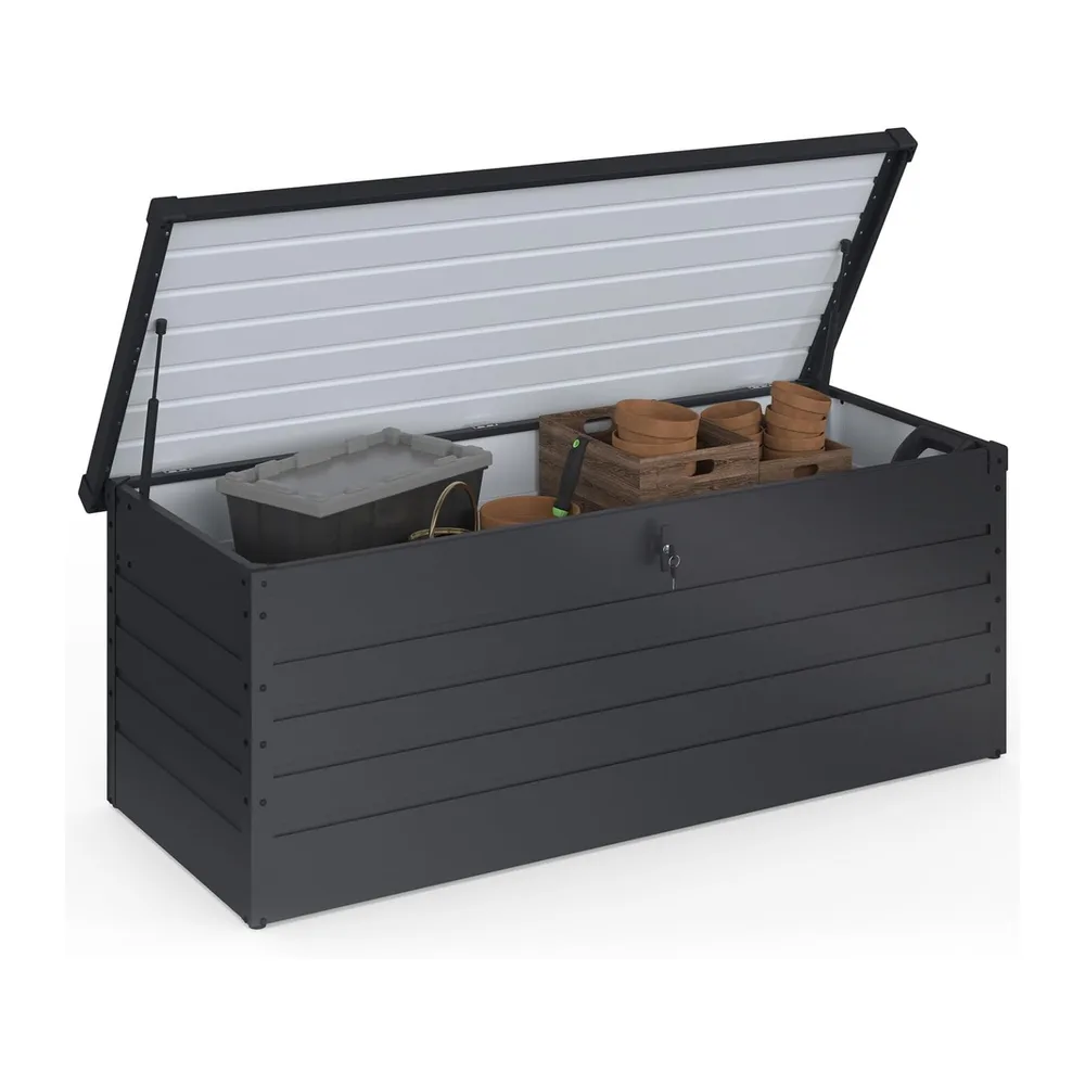 IDMarket - Coffre de Rangement métal verrouillable Gris Anthracite pour Jardin 600L
