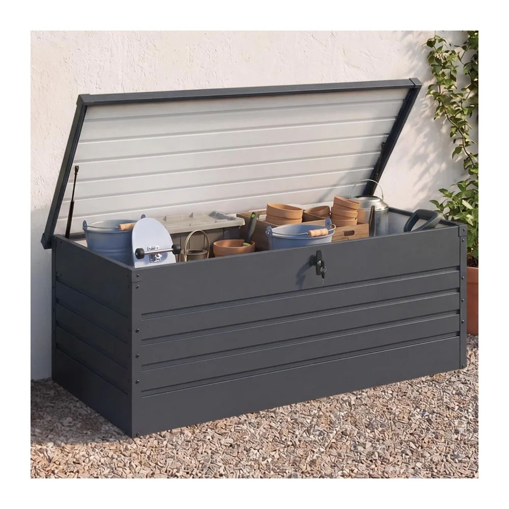 IDMarket - Coffre de Rangement métal verrouillable Gris Anthracite pour Jardin 600L