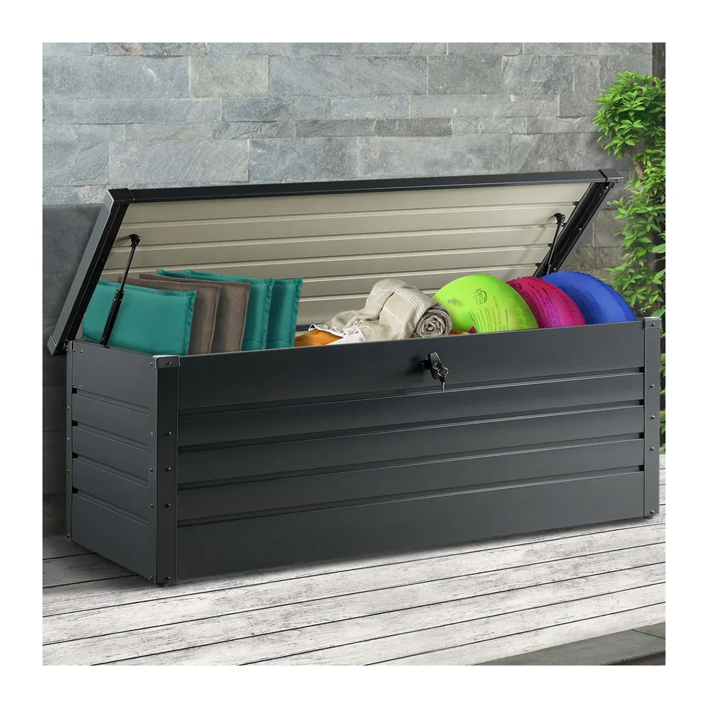 IDMarket - Coffre de Rangement métal verrouillable Gris Anthracite pour Jardin 600L