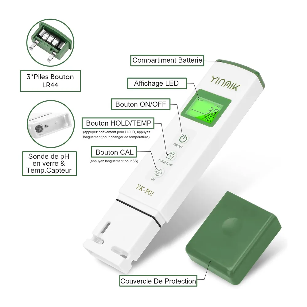 YINMIK pH Mètre et Testeur TDS Numérique, Testeur pH Piscine Électronique