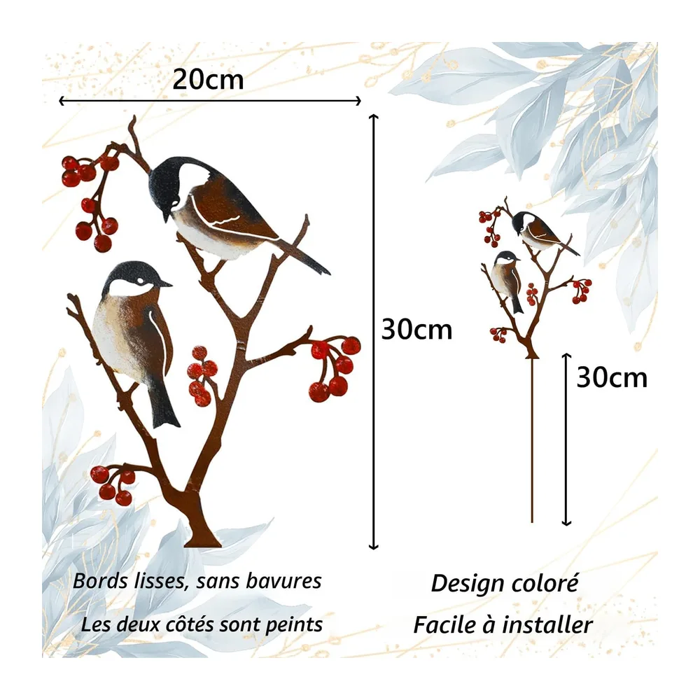 Oiseaux Décoration Jardin Exterieur sculptures en Métal Colorés 58cm