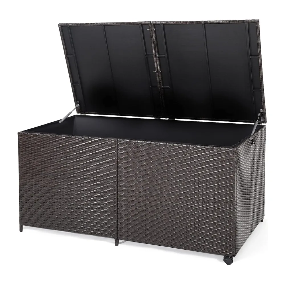 GIANTEX Coffre de Rangement en Rotin 662 L, Boîte de Rangement Résine avec 2 Roulettes et