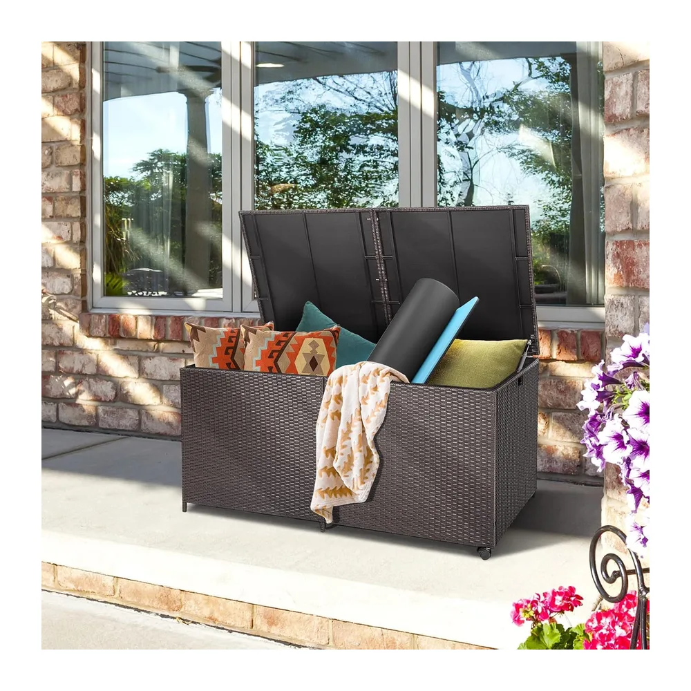 GIANTEX Coffre de Rangement en Rotin 662 L, Boîte de Rangement Résine avec 2 Roulettes et