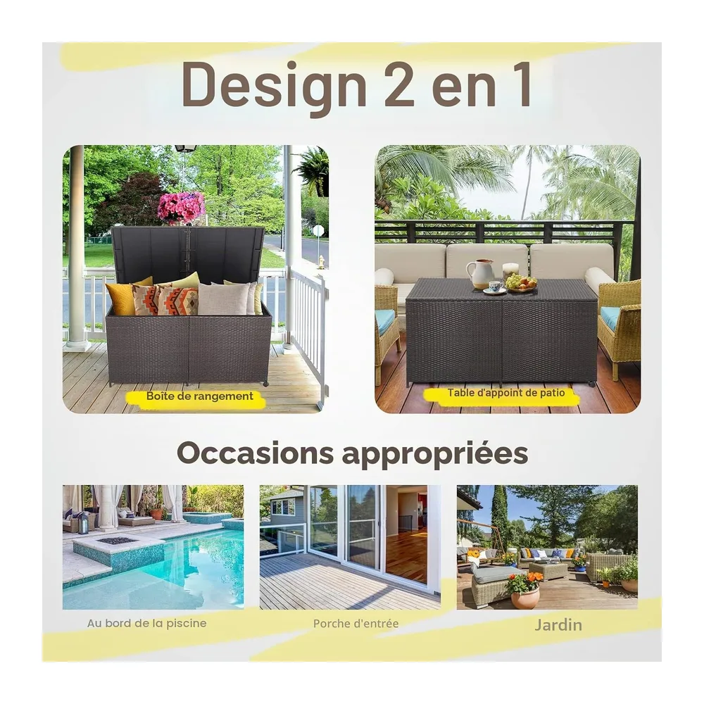 GIANTEX Coffre de Rangement en Rotin 662 L, Boîte de Rangement Résine avec 2 Roulettes et