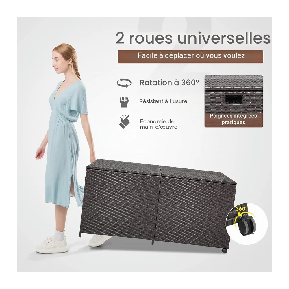 GIANTEX Coffre de Rangement en Rotin 662 L, Boîte de Rangement Résine avec 2 Roulettes et