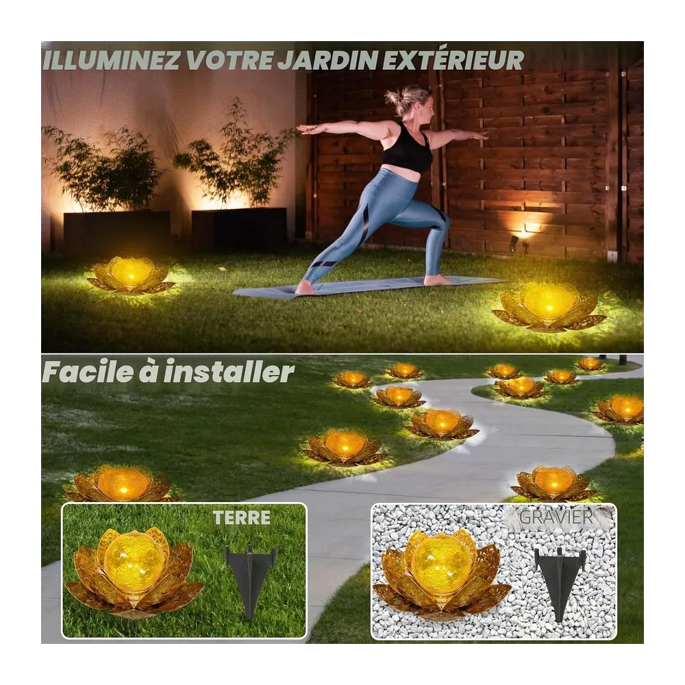 Lampe Solaire Exterieur Lotus Décoration de Jardin Deco Jardin Exterieur Lumière Chaude