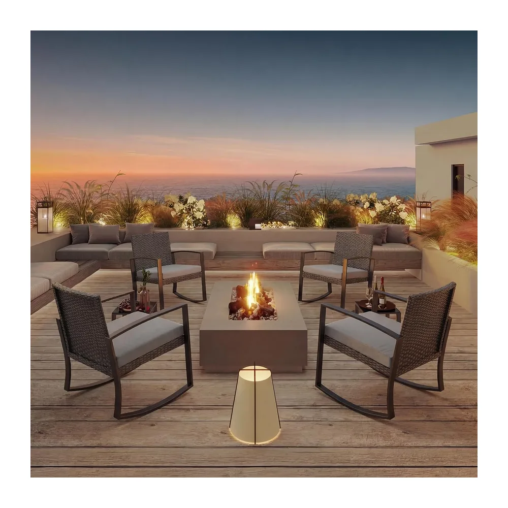 Bealife Ensemble Salon de Jardin 3 pièces avec 2 Fauteuils à Bascule et Table Basse – Chaises en Poly Rotin avec Coussin
