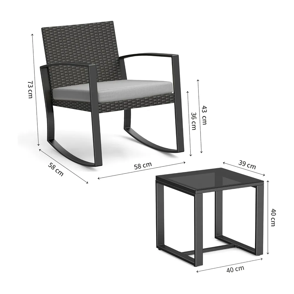 Bealife Ensemble Salon de Jardin 3 pièces avec 2 Fauteuils à Bascule et Table Basse – Chaises en Poly Rotin avec Coussin