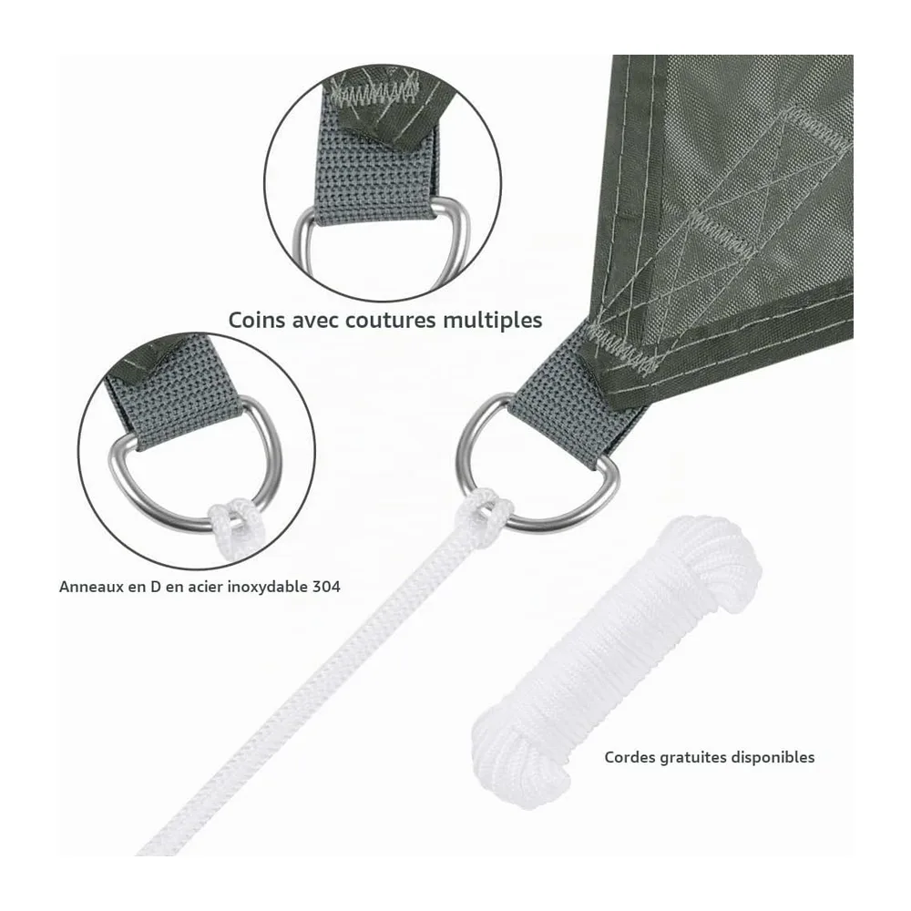 OFFCUP Voile d'ombrage Triangle 3 * 3 * 3m, Toile Ombrage avec 3 Corde Libre, Auvent