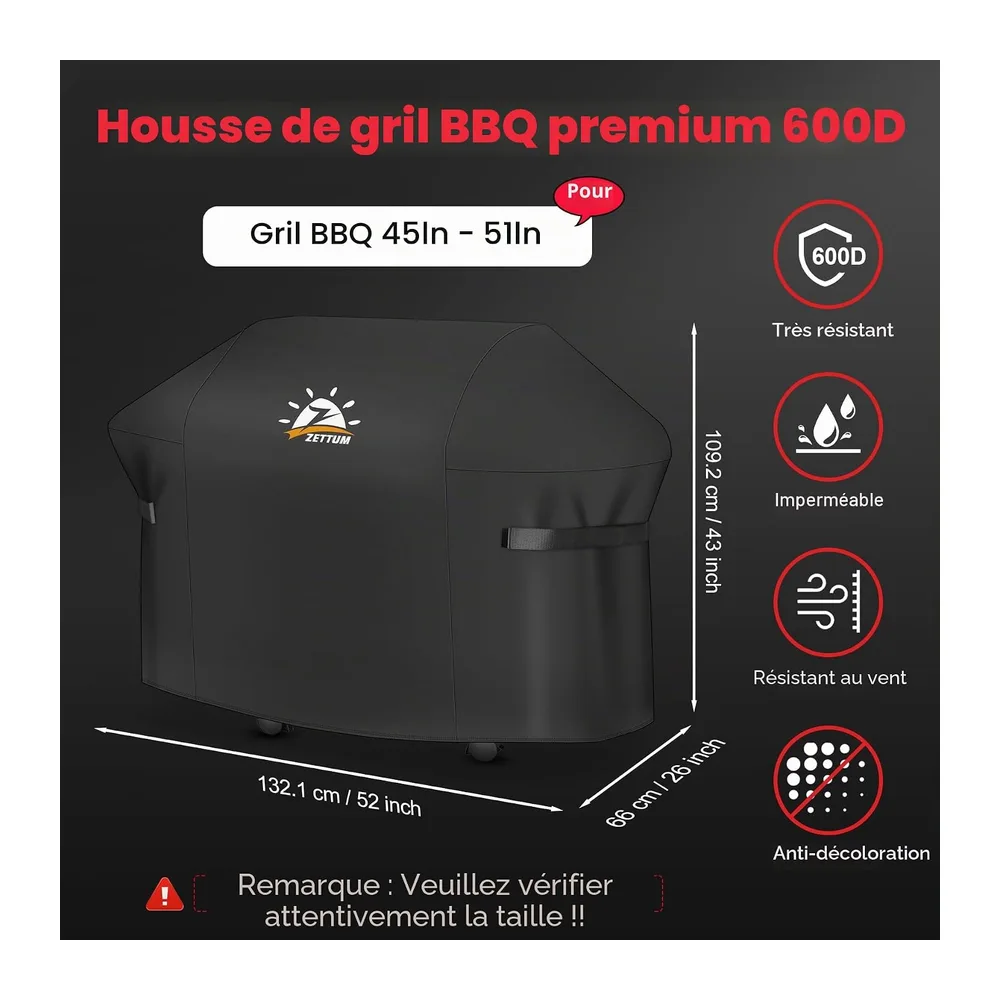 Zettum Housse de barbecue 132 cm - 7106 - Housse de barbecue Exterieur pour Weber Spirit