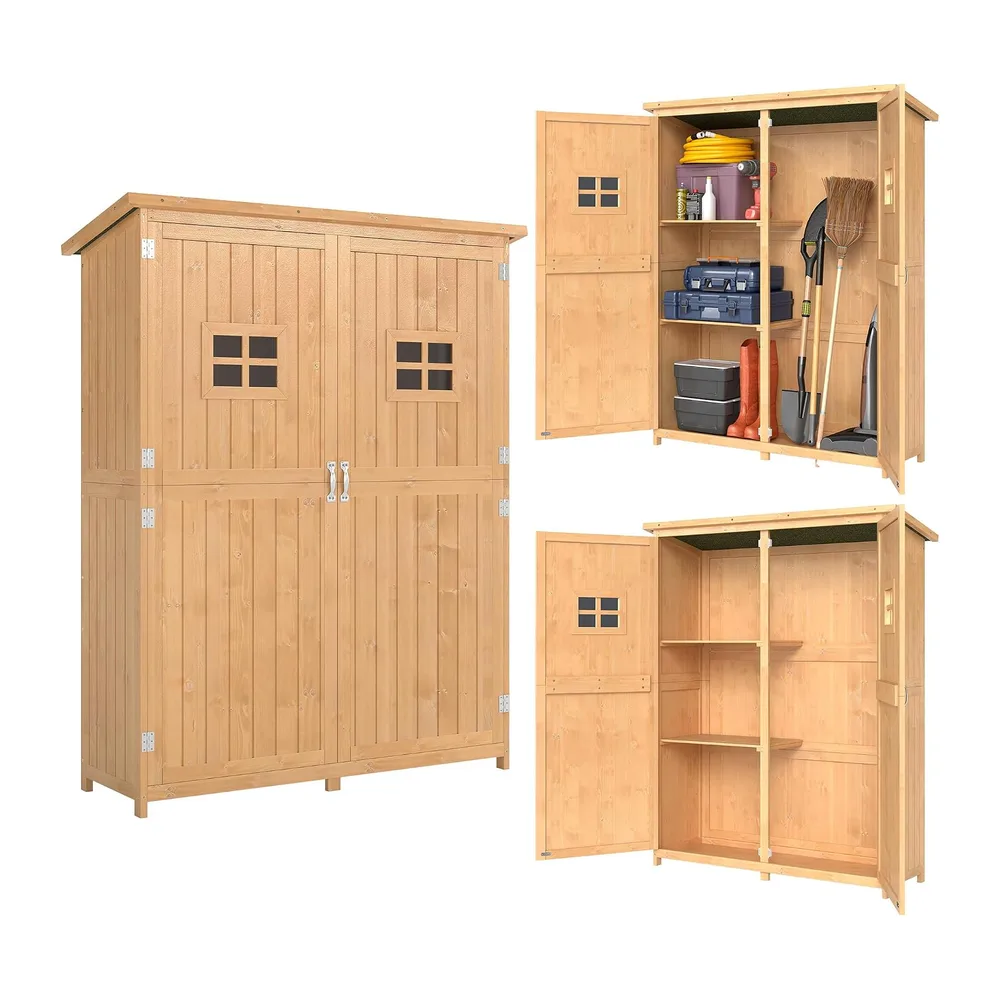 Outsunny Armoire de Jardin 2 Étagères 127,5 x 50 x 164 cm Bois Naturel