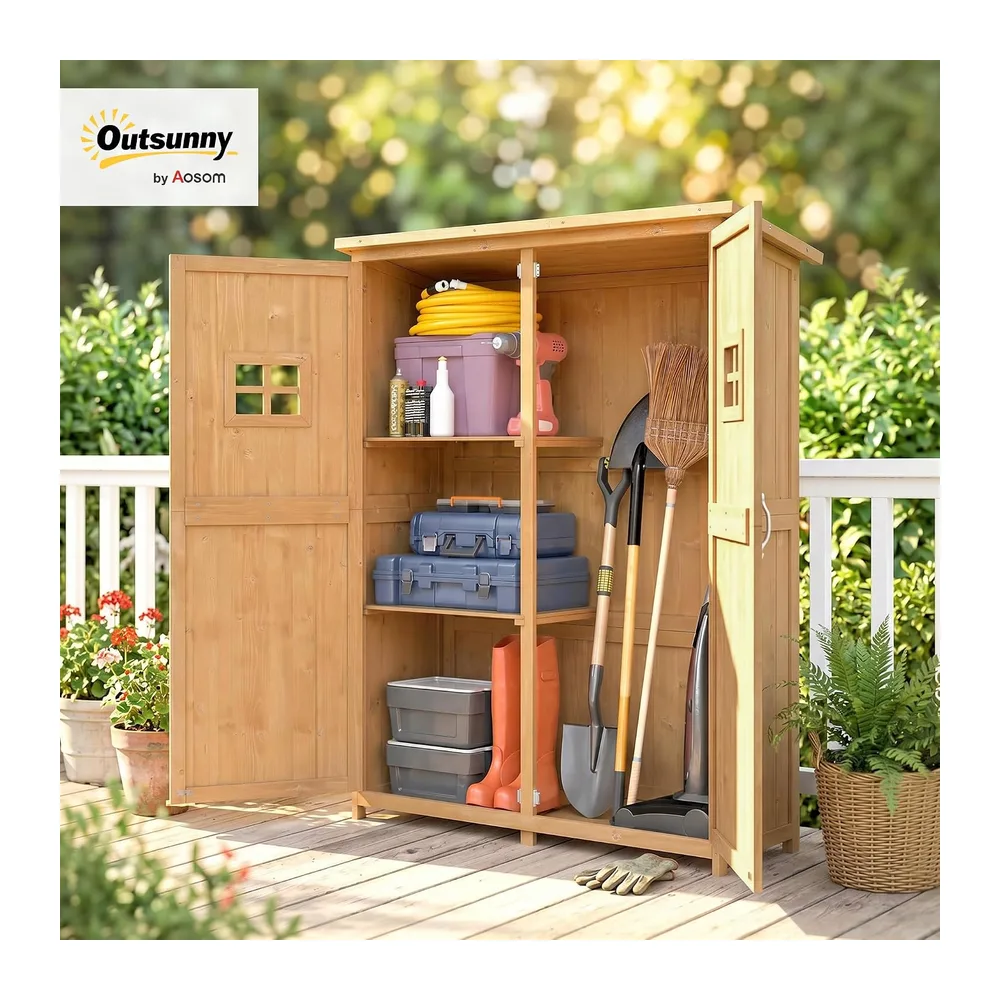 Outsunny Armoire de Jardin 2 Étagères 127,5 x 50 x 164 cm Bois Naturel