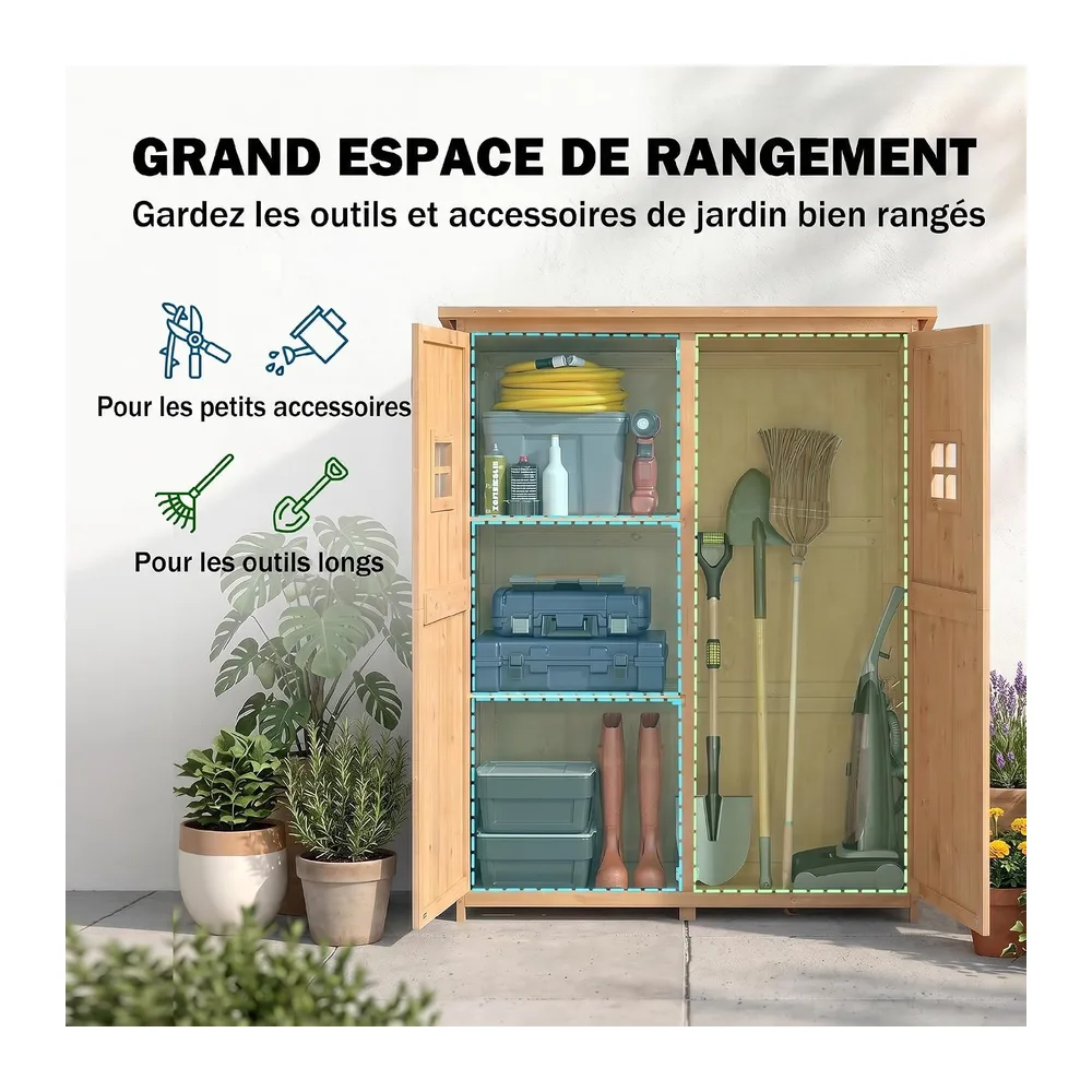 Outsunny Armoire de Jardin 2 Étagères 127,5 x 50 x 164 cm Bois Naturel