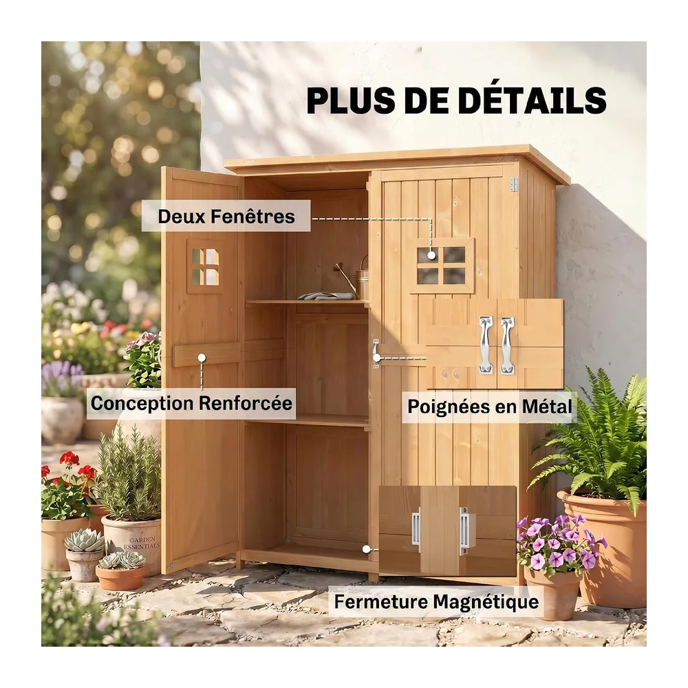 Outsunny Armoire de Jardin 2 Étagères 127,5 x 50 x 164 cm Bois Naturel