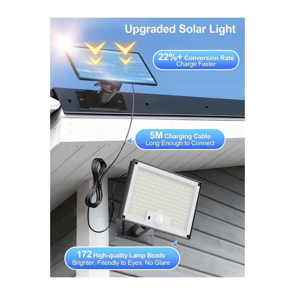 SIGRILL Lampe Solaire Extérieur 172 LED 3 Modes Avec Détecteur de Mouvement - IP65