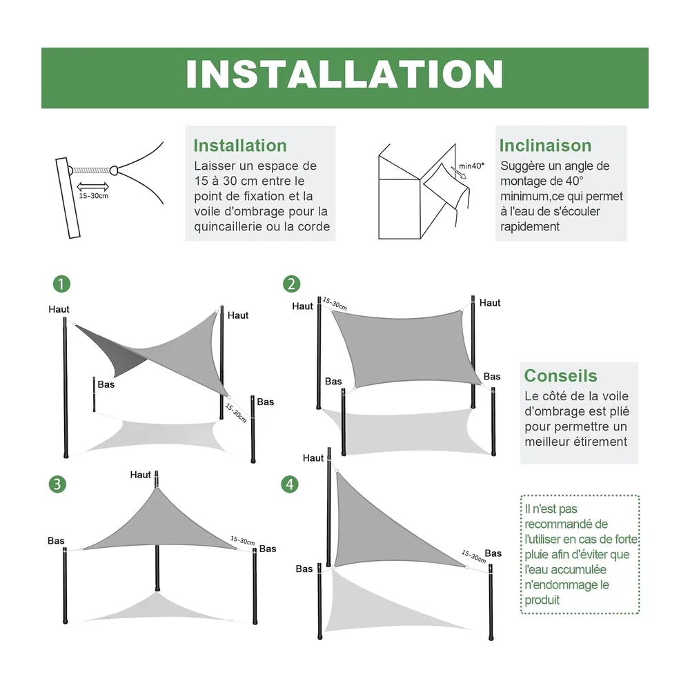 AXT SHADE Voile d'ombrage Imperméable Triangulaire 2,5x2,5x2,5m Toile Ombrage UV