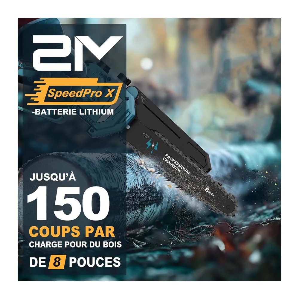 8 Pouces Tronconneuse a Batterie, Mini Tronçonneuse Électrique Sans Fil Brushless à