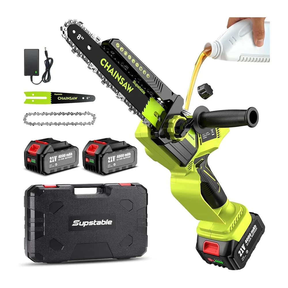 Supstable Mini Tronconneuse à Batterie 8000mAh, 8 et 6 Pouces Mini Tronçonneuse
