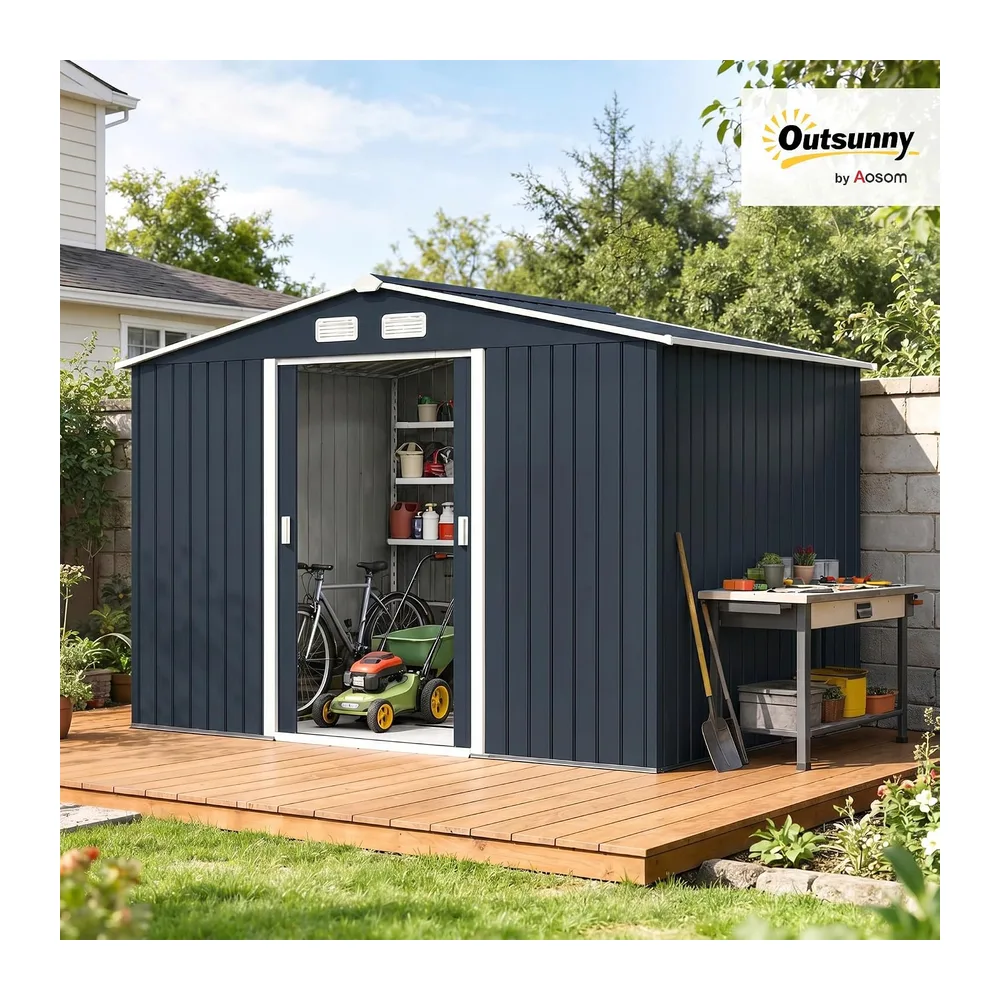 Outsunny Abri de Jardin Acier Galvanisé XXL 5,4 m² Kit FondationGris Foncé