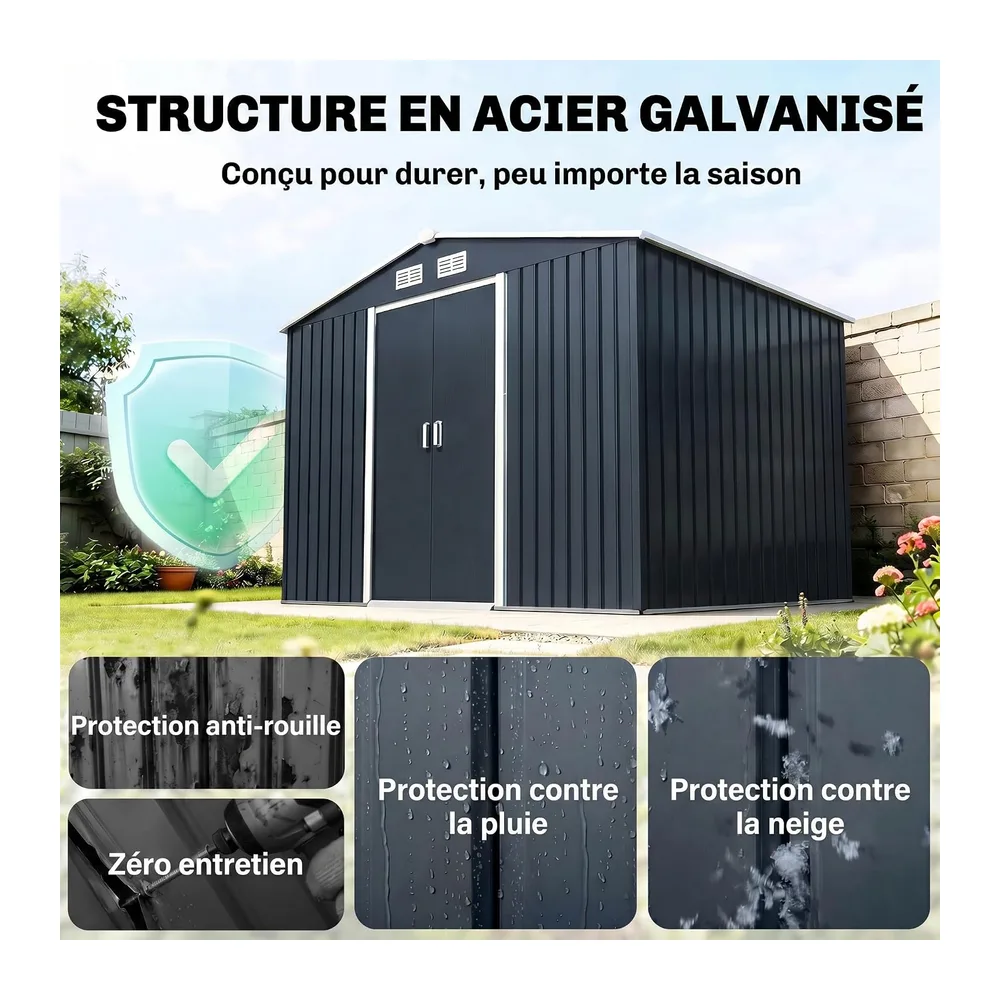 Outsunny Abri de Jardin Acier Galvanisé XXL 5,4 m² Kit FondationGris Foncé