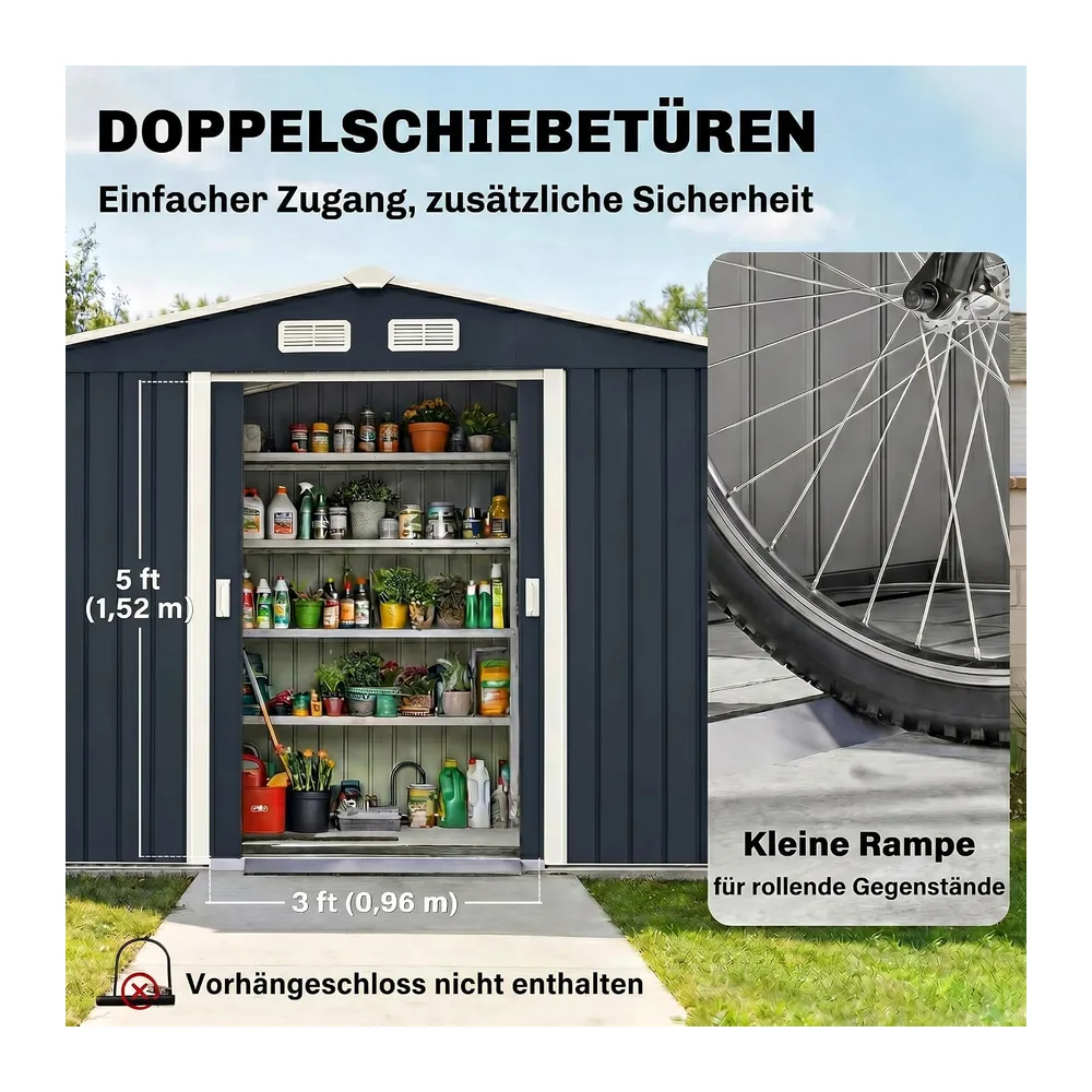 Outsunny Abri de Jardin Acier Galvanisé XXL 5,4 m² Kit FondationGris Foncé