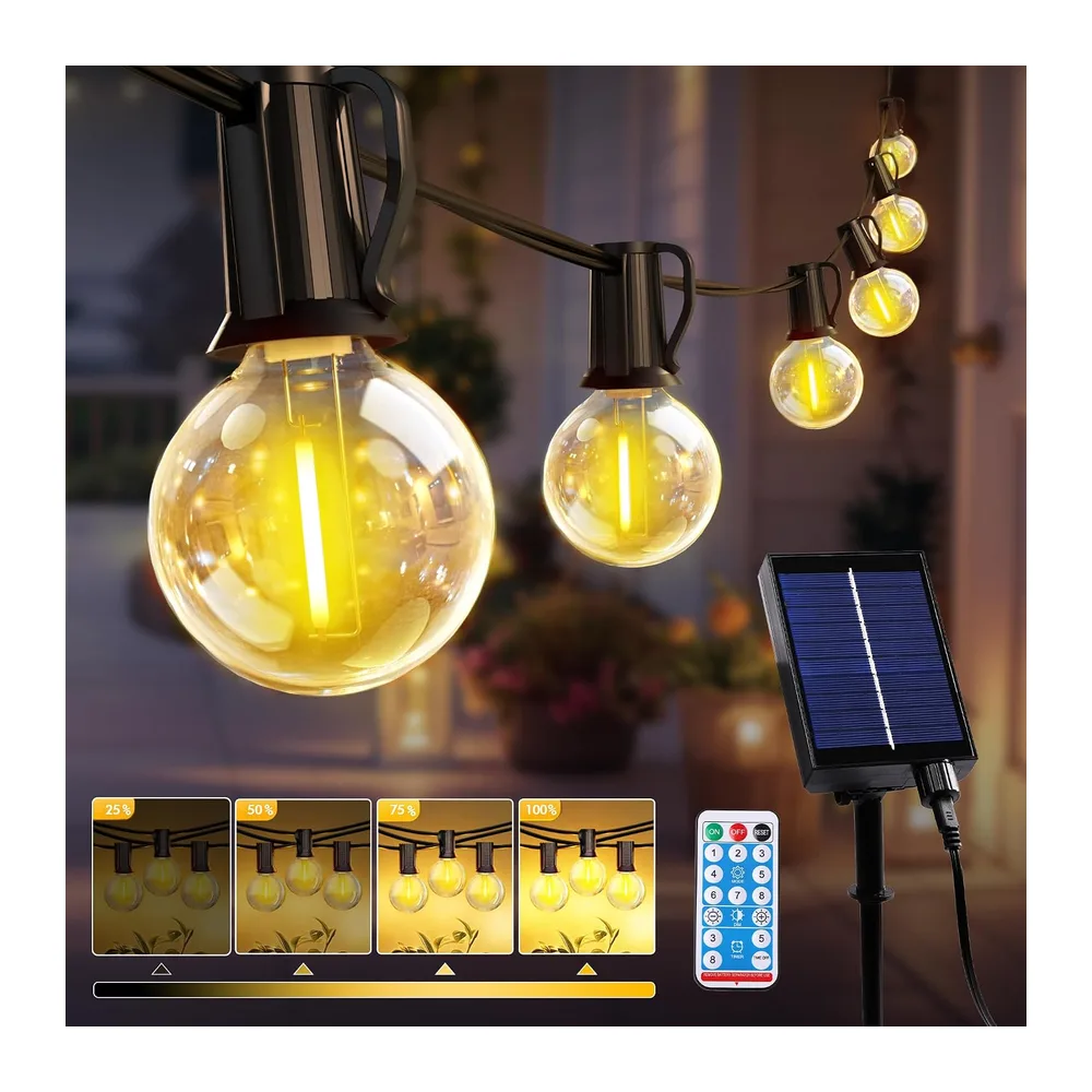 Guirlande Lumineuse Solaire Extérieure 10M, Guirlande Guinguette avec Télécommande 15+1