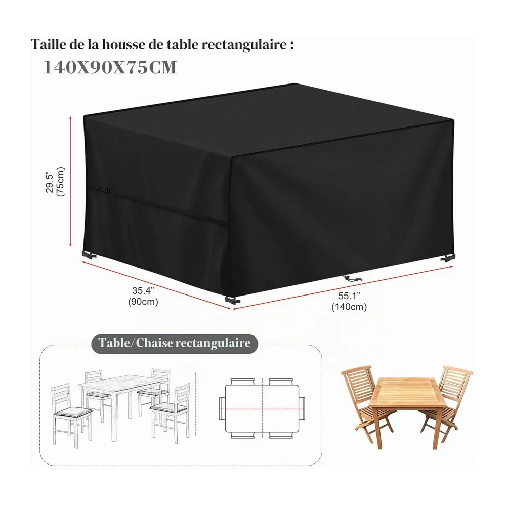 LAMUNI Housse Table de Jardin, 140x90x75cm Bâche Salon de Jardin