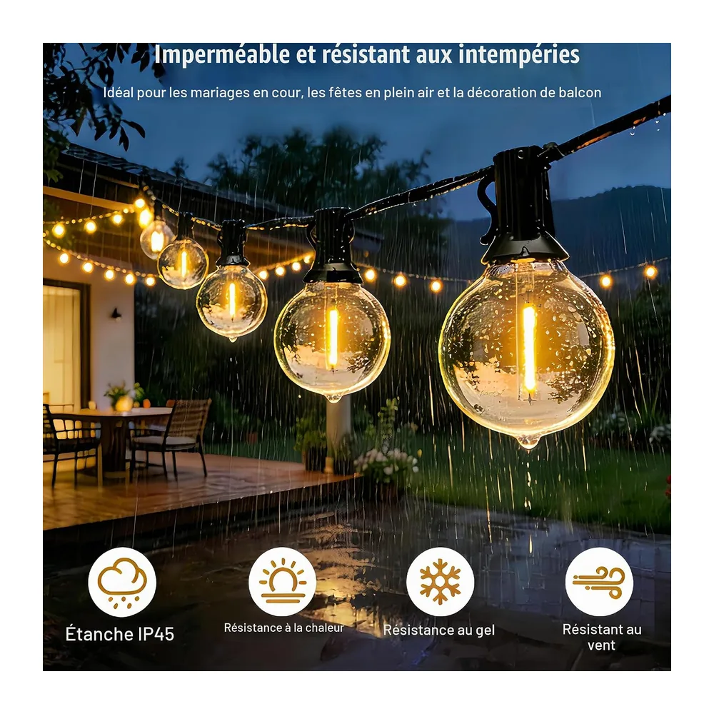 Guirlande Lumineuse Exterieure 30M, IP45 Imperméable Incassable