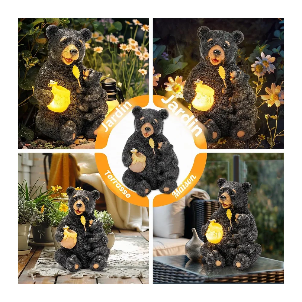 GIGALUMI Statues de Jardin solaires en Forme d'ours Aimant pour extérieur, Cour, décoration de Jardin, Cadeaux Uniques d