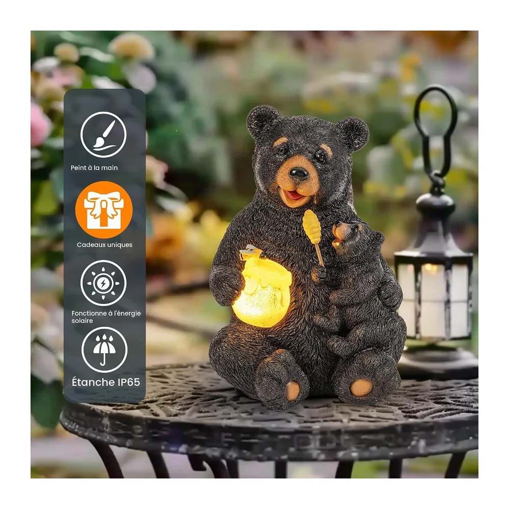 GIGALUMI Statues de Jardin solaires en Forme d'ours Aimant pour extérieur, Cour, décoration de Jardin, Cadeaux Uniques d