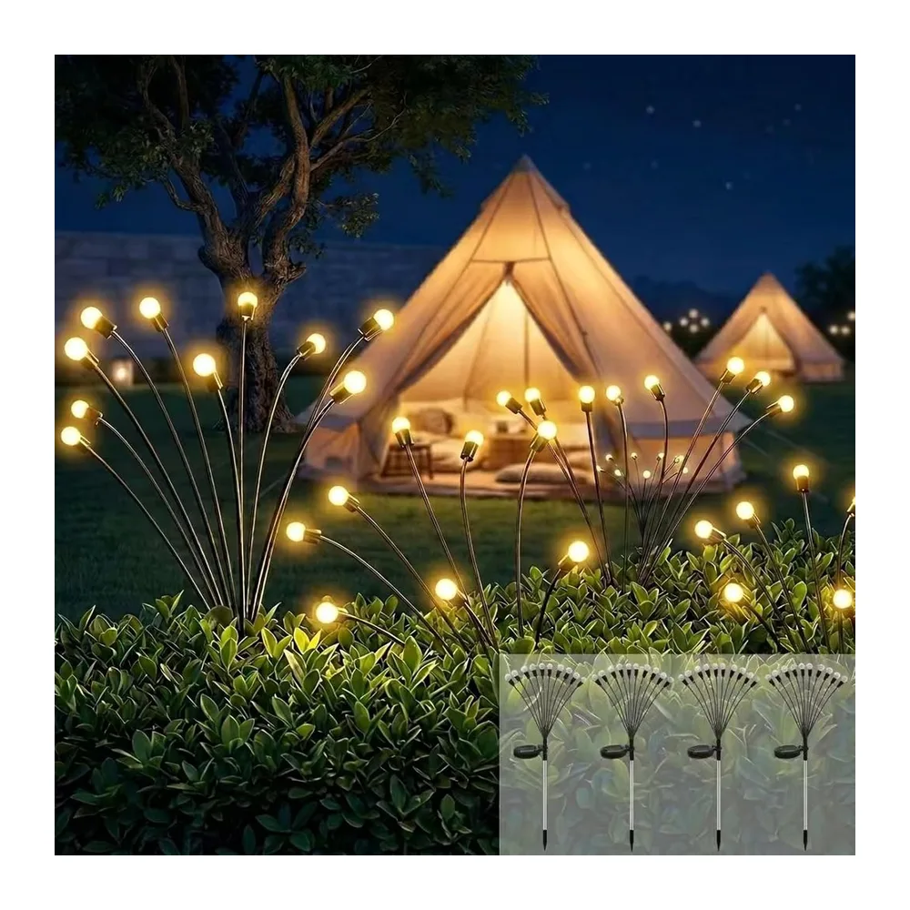 Lampe Solaire Extérieur Jardin, 4 Pièces 10 LED Lampe Luciole Solaire Étanches IP65