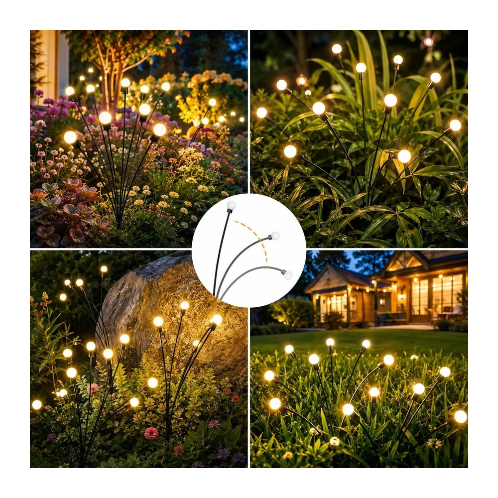 Lampe Solaire Extérieur Jardin, 4 Pièces 10 LED Lampe Luciole Solaire Étanches IP65