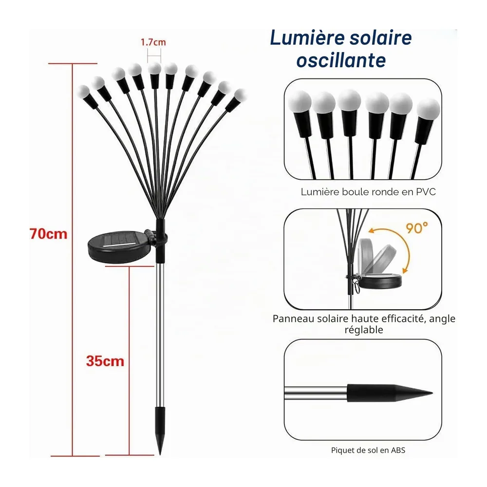 Lampe Solaire Extérieur Jardin, 4 Pièces 10 LED Lampe Luciole Solaire Étanches IP65