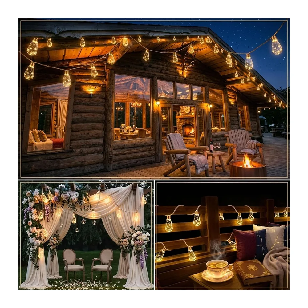 Guirlande Lumineuse Extérieure Solaire, Guinguette 16 Ampoules 8M, Étanche IP65, 8 Modes